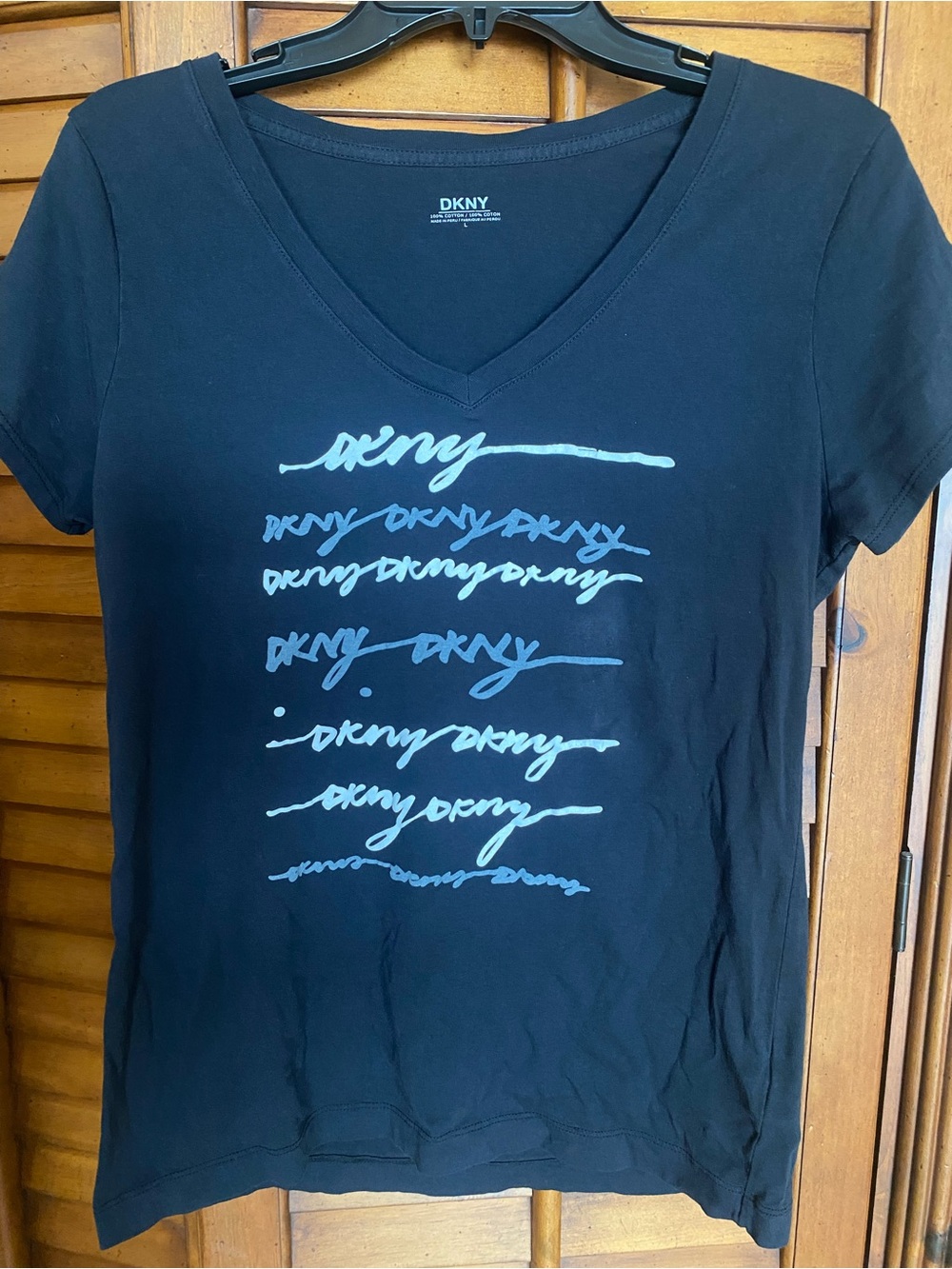 DKNY Black Tee with Light Blue Logo Print